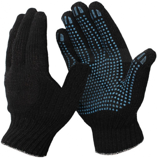 Рабочие перчатки ХБ с ПВХ 10 класс 4 нити черные 41 гр фото