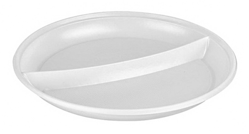 Тарелка пластиковая ЧП d205 белая 2 секции фото