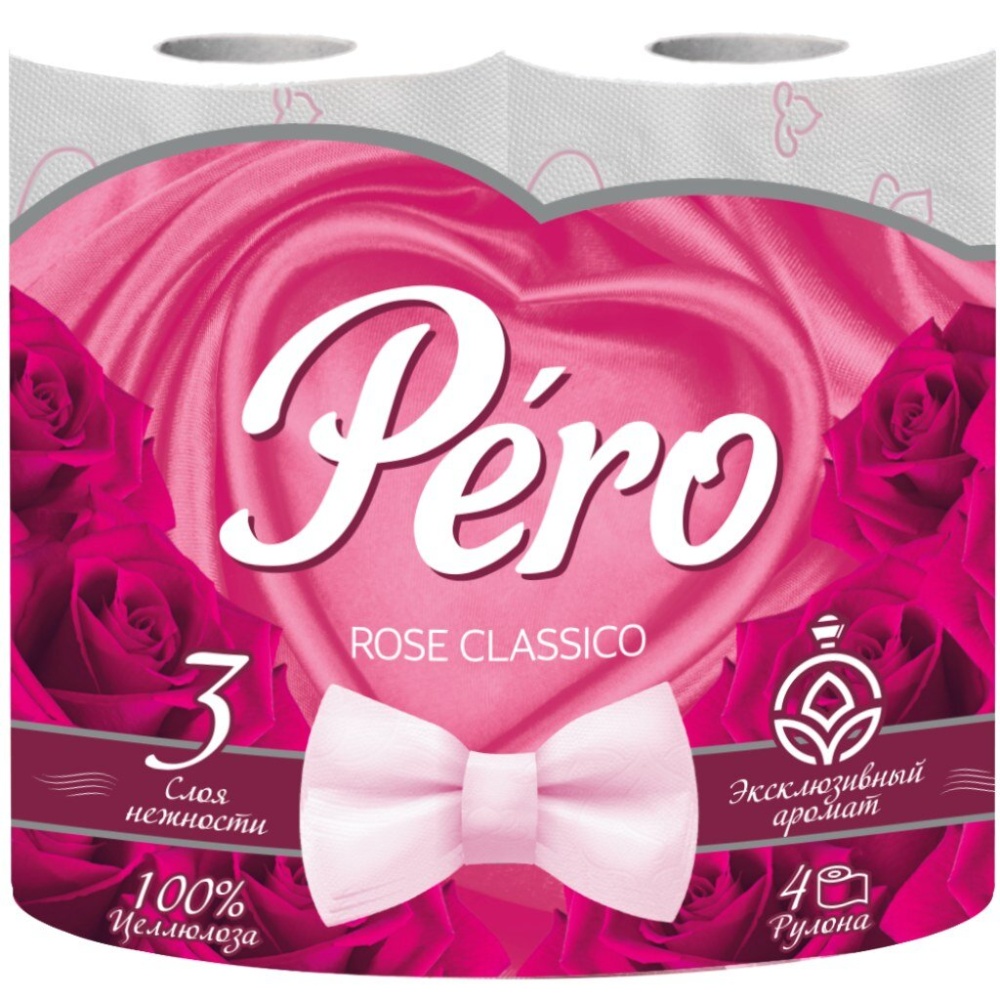 Туалетная бумага «Pero ROSE» 3х-слойная белая фото