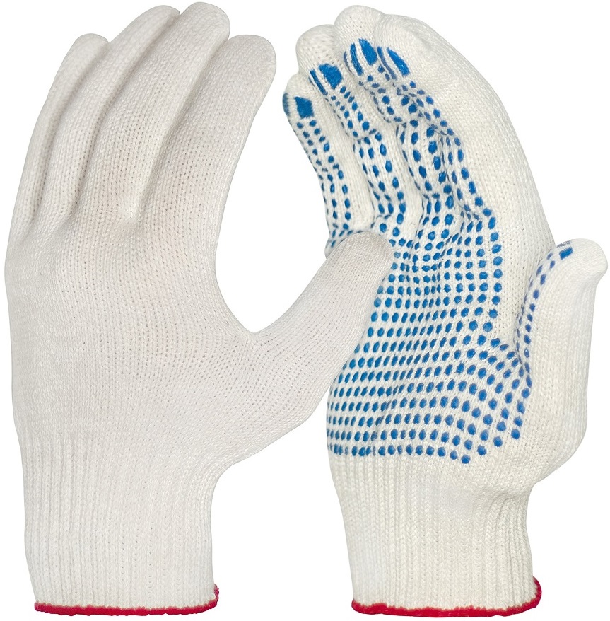 Рабочие перчатки ХБ с ПВХ 10 класс 3 нити белые 38 гр фото